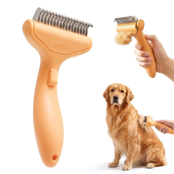 Summer shedding solution! Dual-sided deshedding rake removes tangles & loose fur for cats & dogs. Cooler pet in hot season