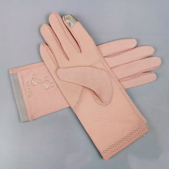 Summer sun protection gloves for women cycling and driving, pure cotton anti slip touch screen alarm clock, student elastic thin design