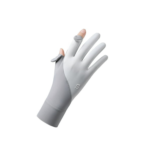 Summer sun protection gloves, women's flip top sun protection thin design, exposed finger ice silk gloves, anti slip touch screen gloves for driving and cycling