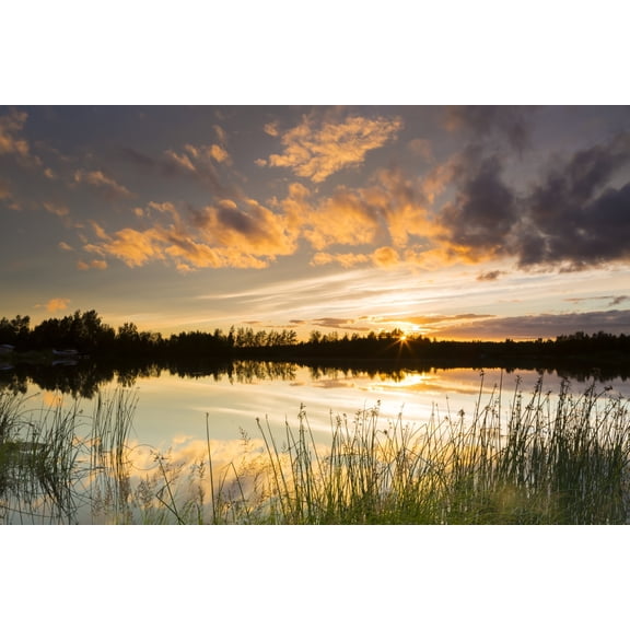 Summer sunset over Six Mile Lake near Anchorage Alaska United States of America Canvas Art - Michael DeYoung Design Pics (19 x 12)