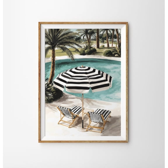 Summer swimming pool art print, retro chic poolside , Unframed Paper Print