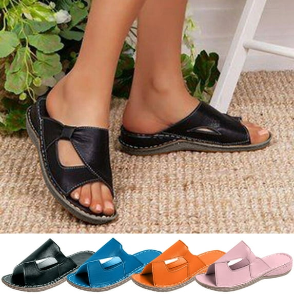 Summer thick soled women's shoes Leisure beach women's sandals Open toe slippers Pink qILAKOG Size 7.5