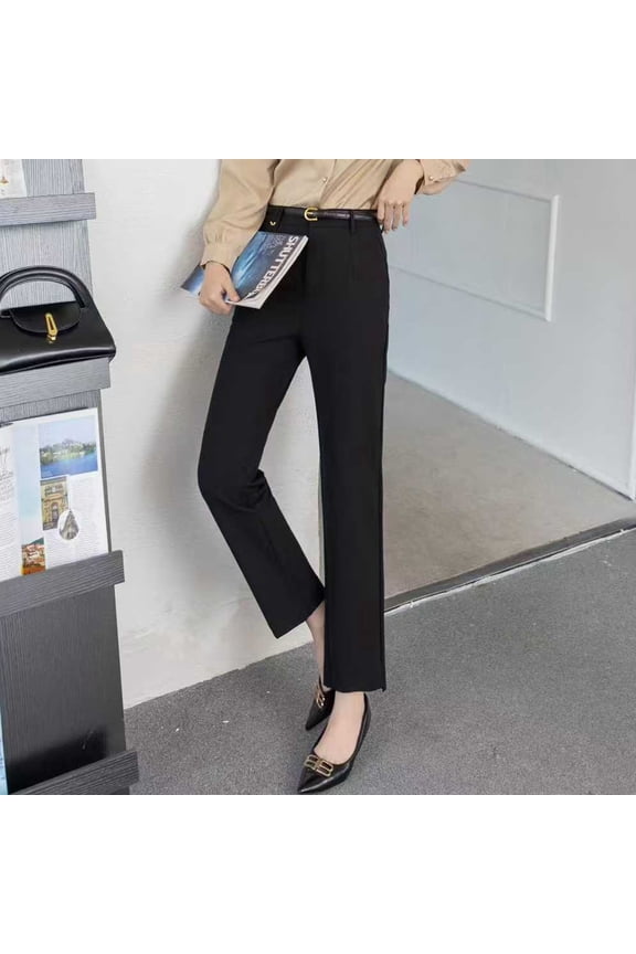 Summer thin suit pants for women, stretchy and slim-fitting work pants, black cropped pants
