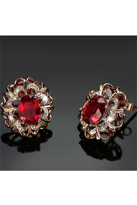 Summer under $10 Cotonie Red Tourmaline Stud Earrings Color Gold Colorful Stud Earrings Vintage Women's Earrings Accessories