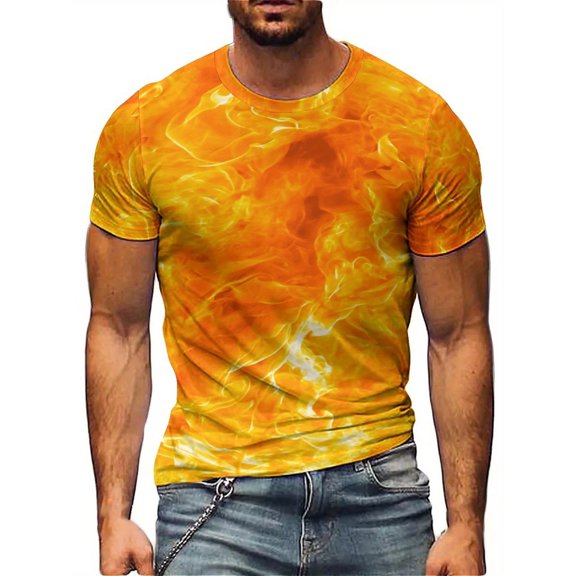 Summer vitality fashion casual burning flame 3D printing short sleeve T-shirt cool hip hop rock T-shirt men's top fun animal pattern loose large size polyester fiber soft comfortable breathable