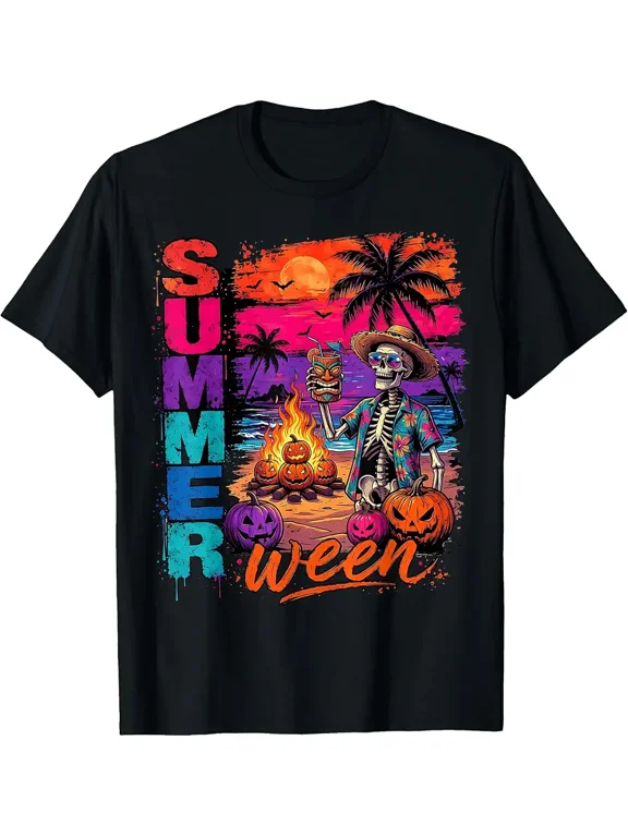 Summer ween Halloween Skeleton Beach Party Funny T-Shirt