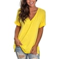 thumbnail image 1 of Summer women's V-neck solid color short-sleeved loose T-shirt with slits on both sides, 1 of 5
