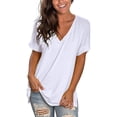 thumbnail image 1 of Summer women's V-neck solid color short-sleeved loose T-shirt with slits on both sides, 1 of 5