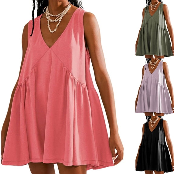 Summer women's dresses, casual V-neck sleeveless vest, loose dress