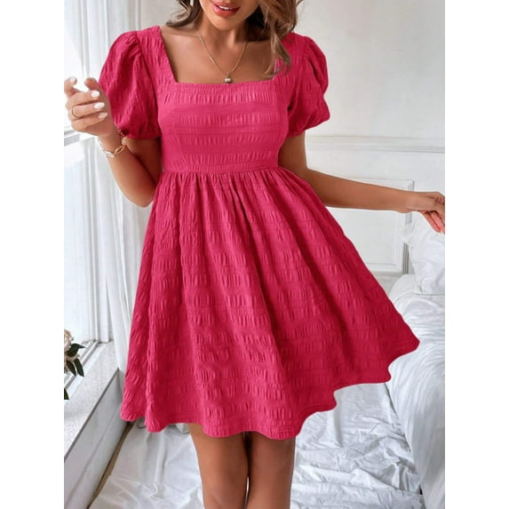 Summer women's square-neck, slim-fitting and fashionable short-sleeved dress