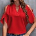 thumbnail image 1 of Summer womens V-neck Top Loose T-shirt Temperament Fashion Strapless Sleeve-Red（XL）, 1 of 3
