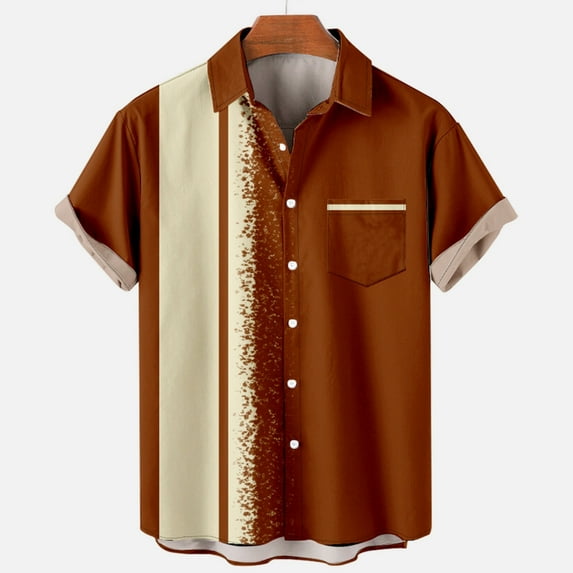 SummerPlus Size Shirts for Men Short Sleeve Button Up Casual Stylish Cuban Guayabera Shirt with Pocket Color Block Dressy Shirts