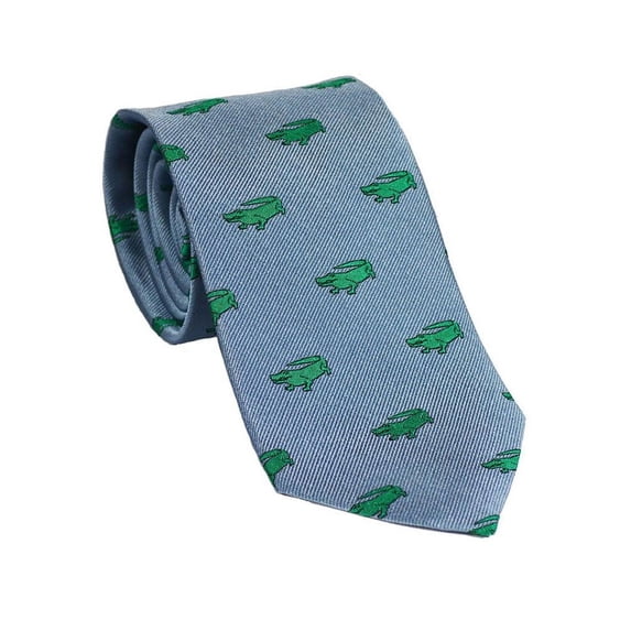 SummerTies Alligator Necktie - Green on Grey, Woven Silk, Extra Long