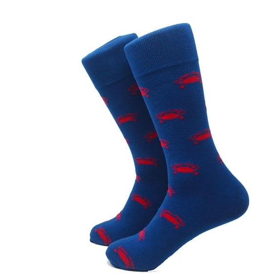 SummerTies Crab Mens Dress Socks - Red on Blue
