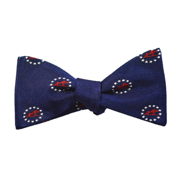 SummerTies Newport Bridge 4th of July Bow Tie - Navy, Woven Silk, Adult Tie Yourself Bow Tie