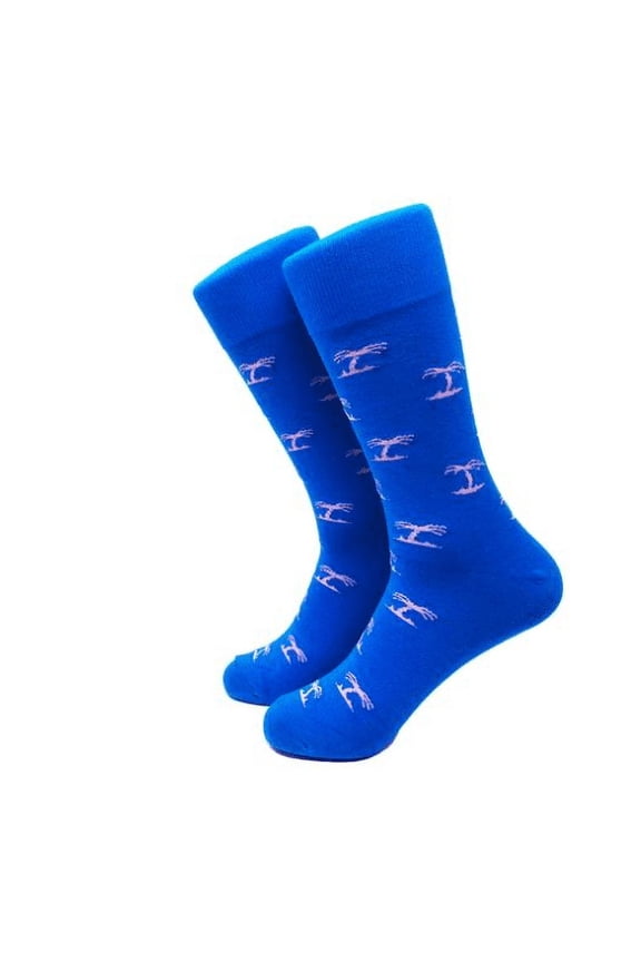 Palm Tree Socks - Pink on Blue