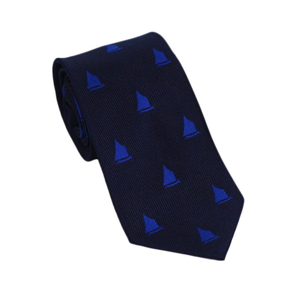 SummerTies Sailboat Necktie - Navy, Woven Silk, Standard Length
