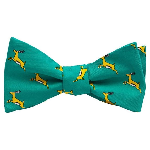 SummerTies Springbok Bow Tie - Yellow on Green, Printed Silk, Adult Tie Yourself Bow Tie