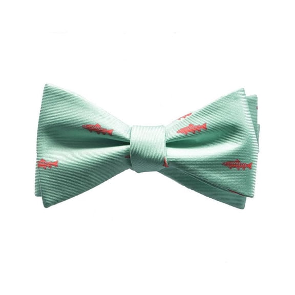 SummerTies Trout Bow Tie - Light Green, Printed Silk, Adult Tie Yourself Bow Tie