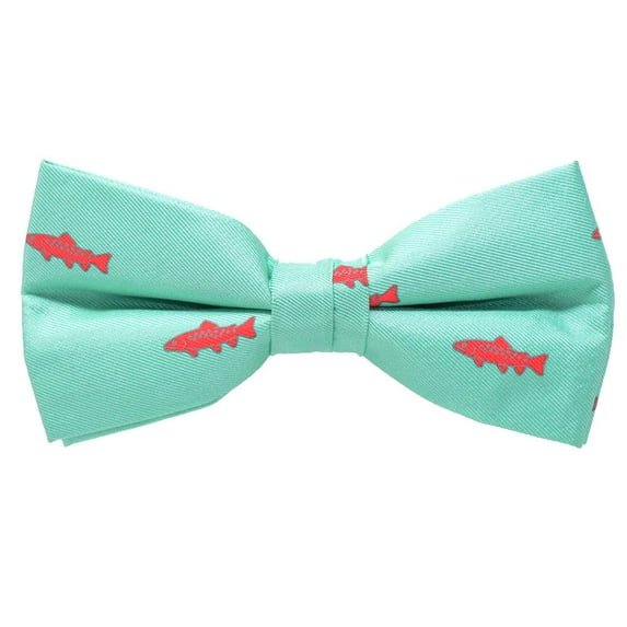 SummerTies Trout Kids Bow Tie - Light Green, Printed Silk, Kids Pre-Tied