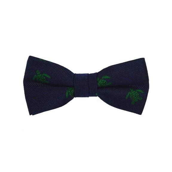 SummerTies Turtle Kids Bow Tie - Green on Navy, Woven Silk, Pre-Tied Kids Bow Tie