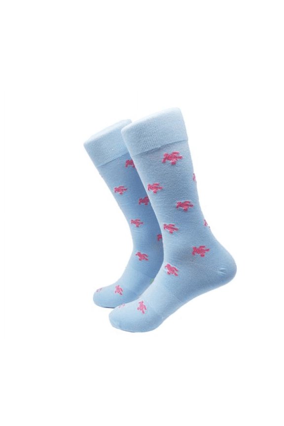 Turtle Socks - Pink on Light Blue