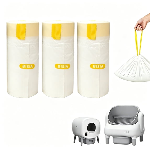 SummerVibes Drawstring Cat Litter Box Liners, Heavy Duty Leak & Tear Resistant Waste Bags, 60 Count, 26.4 x 12 Inch for Automatic Self-Cleaning Litter Boxes