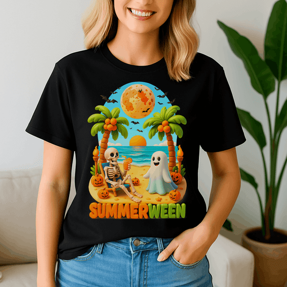 SummerWeen Skeleton Ghost Beach Palm, Summerween Shirt, Summer Halloween TShirt, Cute Spooky Ghost Tee, Halloween Shirt, Halloween Gift, Ghost Beach , Pumpkin Spooky Season