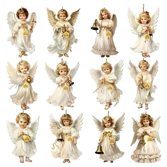 Summercome 12 Pcs Cute Angel Christmas Ornaments for Tree Wooden Christmas Tree Decoration Set Retro Small Angel Hanging Decorations Figure for Crafts Gift Holiday Tags Party (Little Angels)