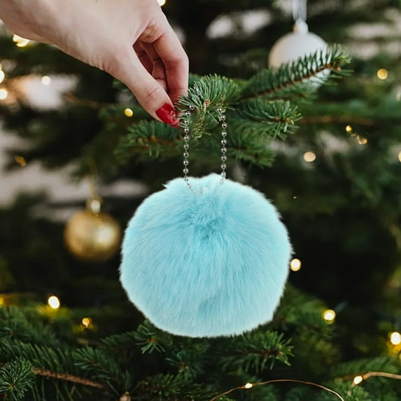 Summercome 12 Pcs Furry Christmas Ball Ornaments for Xmas Tree Christmas Hanging Decorations Soft Faux Fur Pom Pom Ball Ornaments for Party Supplies Fireplace Mantel Home Wall Decor, Blue