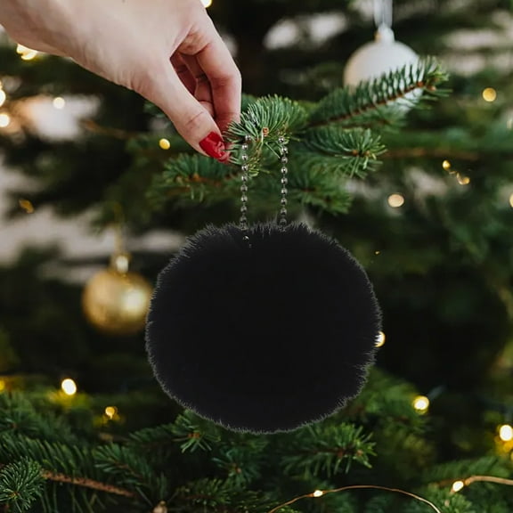 Summercome 12 Pcs Furry Christmas Ball Ornaments for Xmas Tree Christmas Hanging Decorations Soft Faux Fur Pom Pom Ball Ornaments for Party Supplies Fireplace Mantel Home Wall Decor, Black
