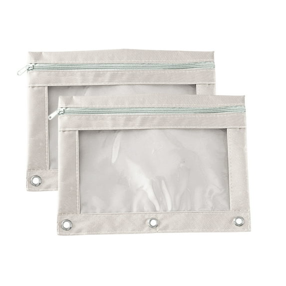 Summercome 2 Pcs Pencil Pouch for 3 Ring Binder, Heavy Duty Zippered Pencil Case with Large Clear Window 10" x 7.5" Reinforced Metal Grommets Durable Cloth Supplies for College Office, White
