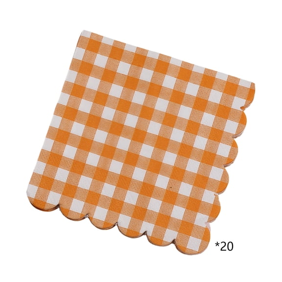 Summercome 20 Pcs 6.5 x 6.5inch Orange and White Checkered Scalloped Napkins Disposable Plaid Paper Napkins Gingham Party Decoration for Birthday Picnic Family Dinner BBQ Wedding Party Supplies