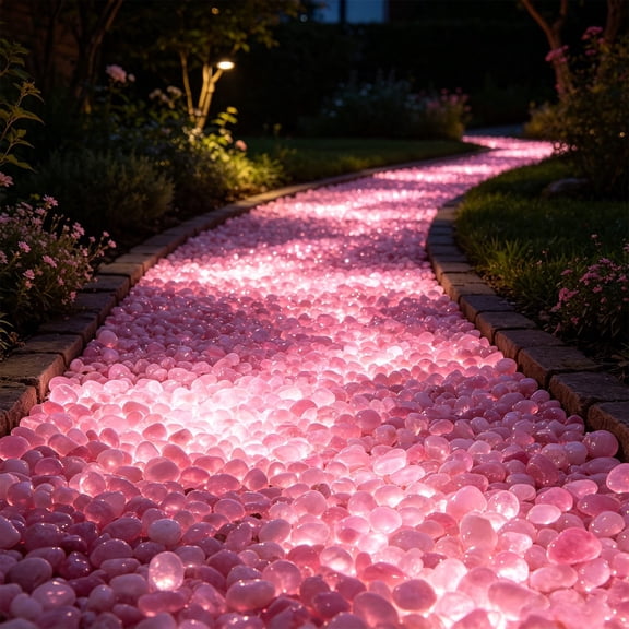 Summercome 200 pcs Glow Pebbles, Glowing Rocks for Outdoor Decor, Garden Lawn Yard, Aquarium, Walkway, Fish Tank, Pathway, Luminous Pebbles Powered by Light or Solar, Pink