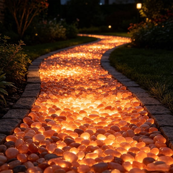 Summercome 200 pcs Glow Pebbles, Glowing Rocks for Outdoor Decor, Garden Lawn Yard, Aquarium, Walkway, Fish Tank, Pathway, Luminous Pebbles Powered by Light or Solar, Orange