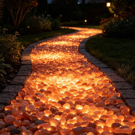 Summercome 200 pcs Glow Pebbles, Glowing Rocks for Outdoor Decor, Garden Lawn Yard, Aquarium, Walkway, Fish Tank, Pathway, Luminous Pebbles Powered by Light or Solar, Orange