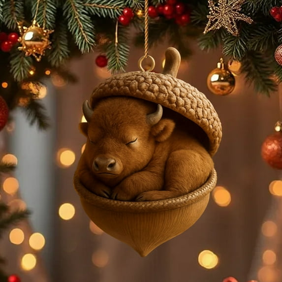 Summercome 2026 New Forest Animal Acorn Ornaments, 2D Cozy Forest Ornaments for Christmas Tree, Pine Cone Animal Decoration Hanging Holiday Home Decor Xmas Gift Fillers (D)