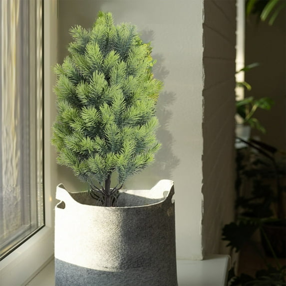 Summercome 21.6" Artificial Boxwood Topiary Trees –Faux Cedar Plants with Ground Spikes, Realistic Cypress Style for Porch & Garden Decor