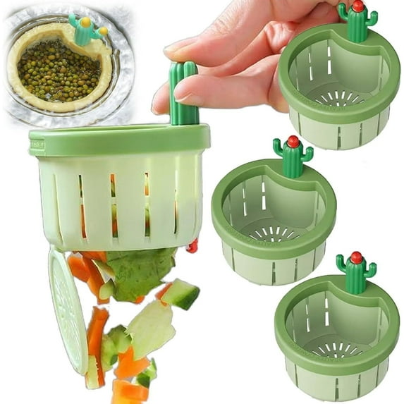 Summercome 2pcs Cactus Kitchen Sink Drain Strainer, Press Automatic Dumping Basket, Kitchen Waste Collector Filter, Multi-Functional Home Use Cactus Sink Draining Basket, Filter Net Basket (Green)