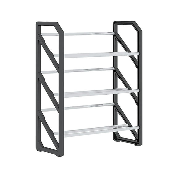 Summercome 3-Tier Shoe Rack Storage, Stainless Steel Shoe Organizer Stand, Angled Stackable Shoe Rack Shelf up to 6 Pairs, Shoe Tower for High Heels Sneakers, Shoe Rack for Closet Entryway (Black)