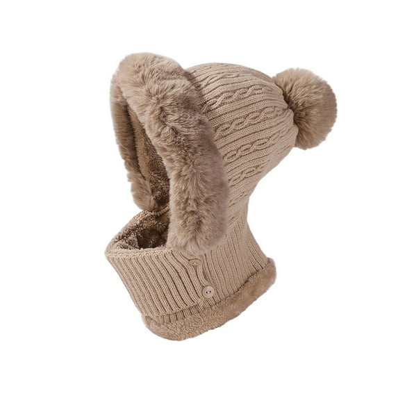 Summercome 3 in 1 Cold Resistant Beanie Hat, New Women's Knitted Hat in Autumn and Winter Wind-Resistant Scarf Balaclava Hat, Khaki