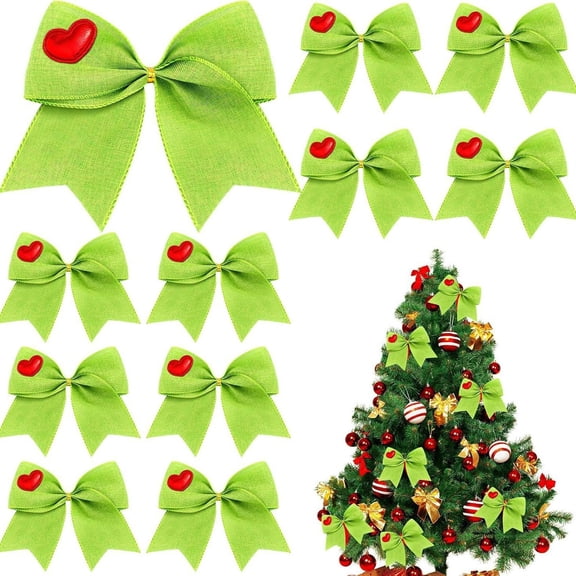 Summercome 4 Pcs Double-Layered Green Bows 6 Inch Hanging Bows Rustic Bow Decor for Christmas Trees Holiday Farmhouse Fall Wreath Decoration