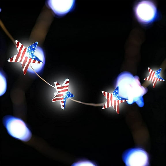 Summercome 4th of July Decorations Lights, Red White Blue Lights Battery Operated, 3.28ft LED Patriotic USA Flag Hat Star Fairy Lights String, Fourth of July Decor for Independence Day Memorial Day