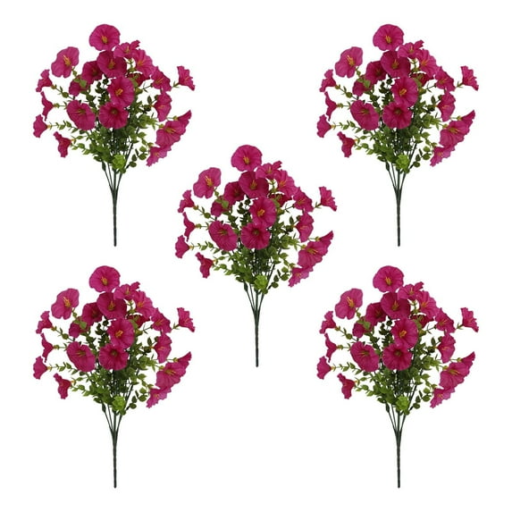 Summercome 5 PCS Artificial Fake Outdoor Flowers Plants, Faux Silk Realistic Morning Glory Floral Arrangement Planter UV Resistant for Porch Patio Window Box Balcony Garden Decor (Hot Pink)