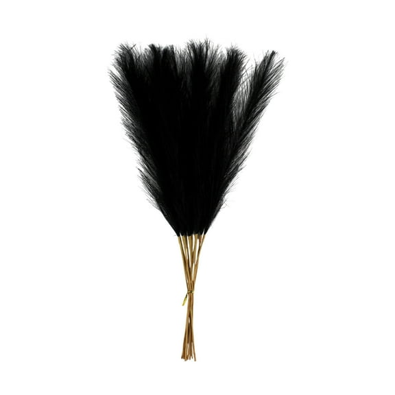 Summercome 8 Pcs Pampas Grass Decor 21.6" Fluffy Faux Short Pampas Grass Artificial Small Pompas Grass Flower Vase Filler for Home Wedding Living Room Wall Party Decoration, Black