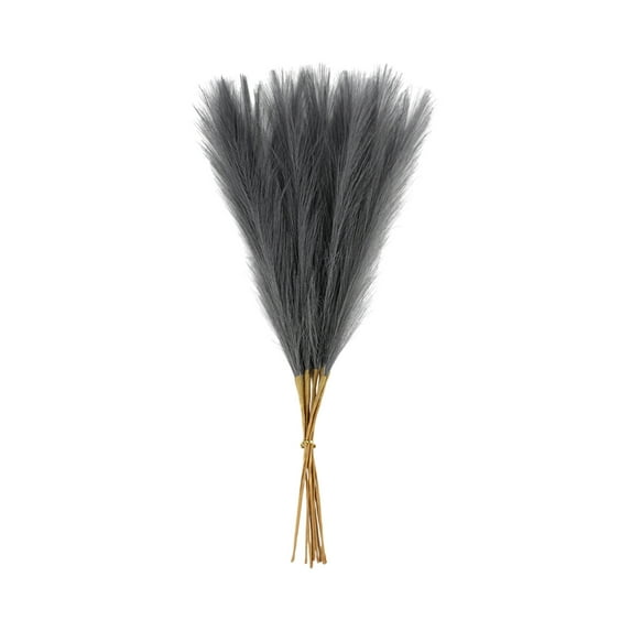 Summercome 8 Pcs Pampas Grass Decor 21.6" Fluffy Faux Short Pampas Grass Artificial Small Pompas Grass Flower Vase Filler for Home Wedding Living Room Wall Party Decoration, Gray