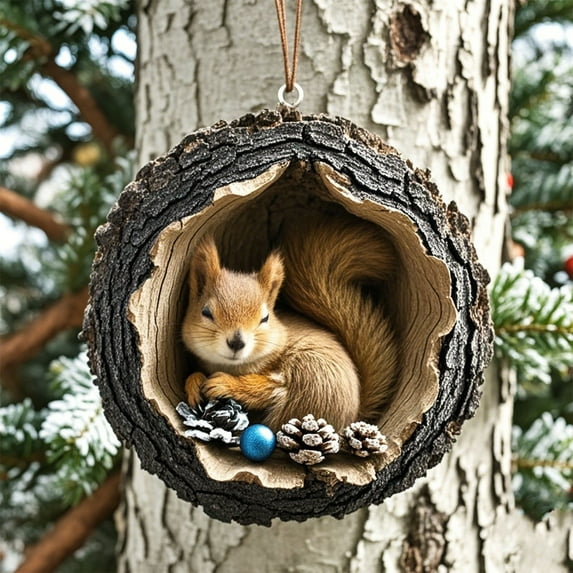 Summercome Animal Christmas Ornament,3D Flat Acrylic Forest Animal Decoration, Forest Animal Decoration, Acrylic Hanging Woodland Pendant for Xmas Tree Decorations, Hanging Ornament Home Party Decor