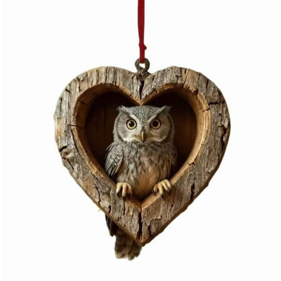 Summercome Animal Christmas Ornament, Heart-Shape Forest Christmas Ornaments, 2D Forest Animal Decoration, Hanging Woodland Pendant for Xmas Tree, Hanging Ornament Home Party Decor, Owl