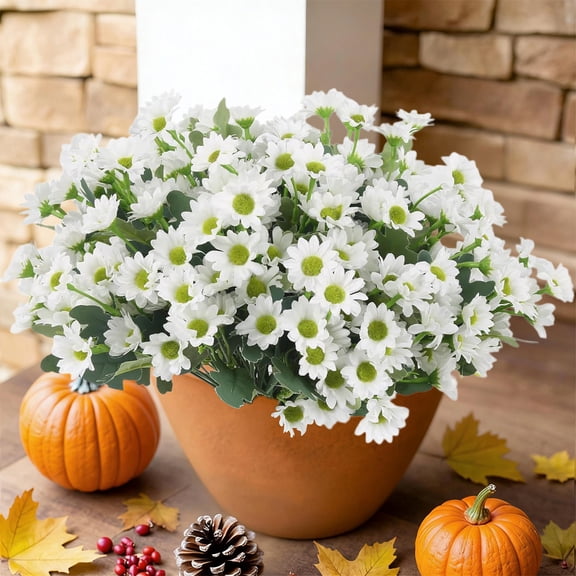 Summercome Artificial Chamomile a Bunch, 12.6" Fake Daisy with 20 Flower Heads, White Faux Flowers for Home Kitchen Wedding Decor