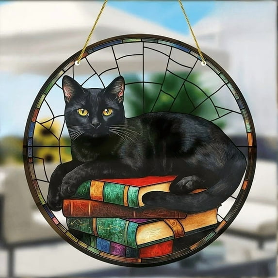 Summercome Black Cat Acrylic Window Hanging, Cats Wall Decor for Cat Lovers, Halloween Fall Christmas Decor for Home, Cafe
